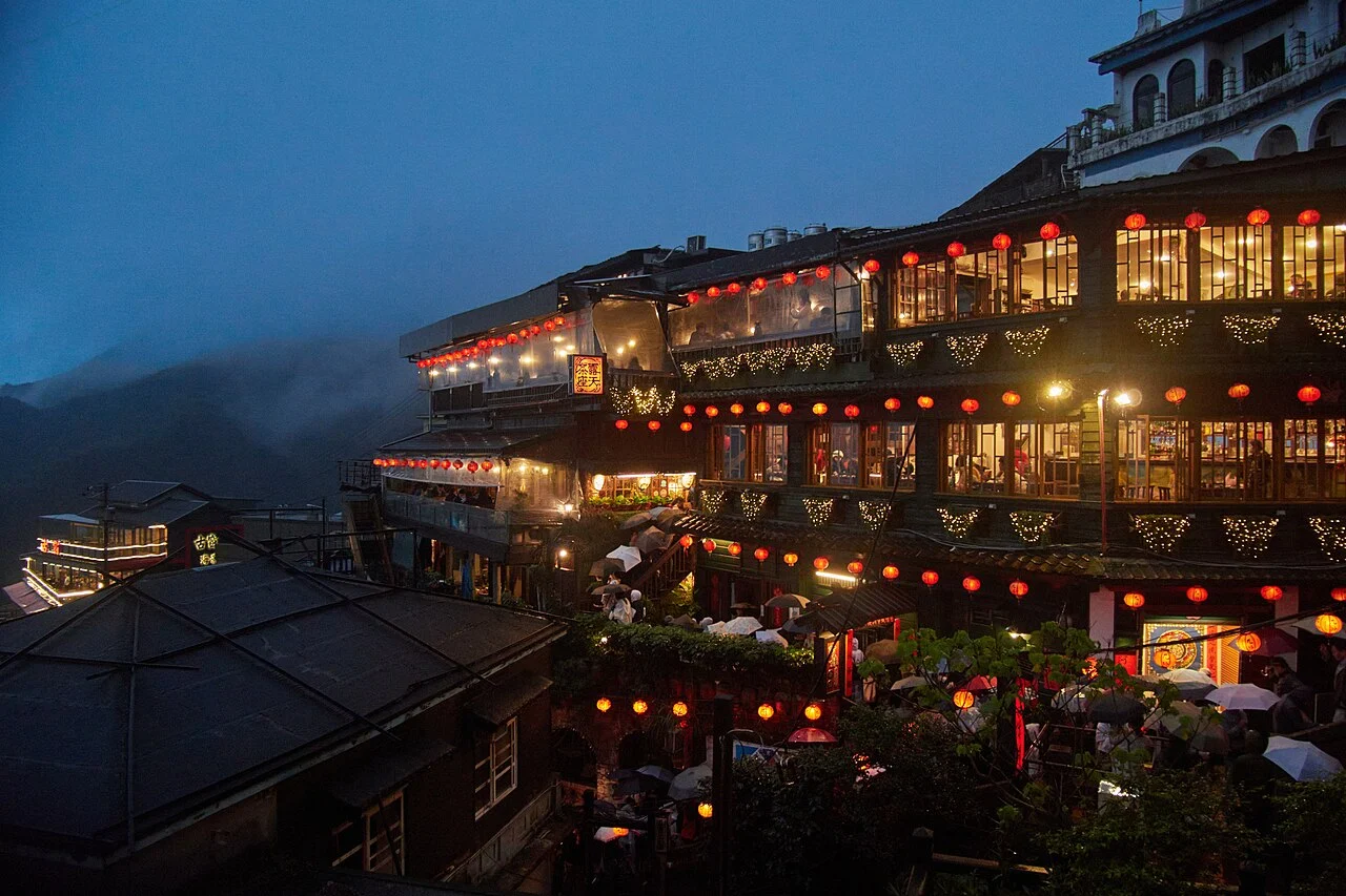 Illuminated A-mei Tea House in Jiufen