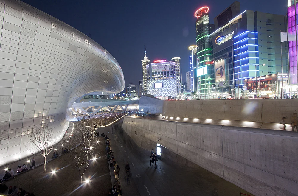 DDP curved exterior and night walkway