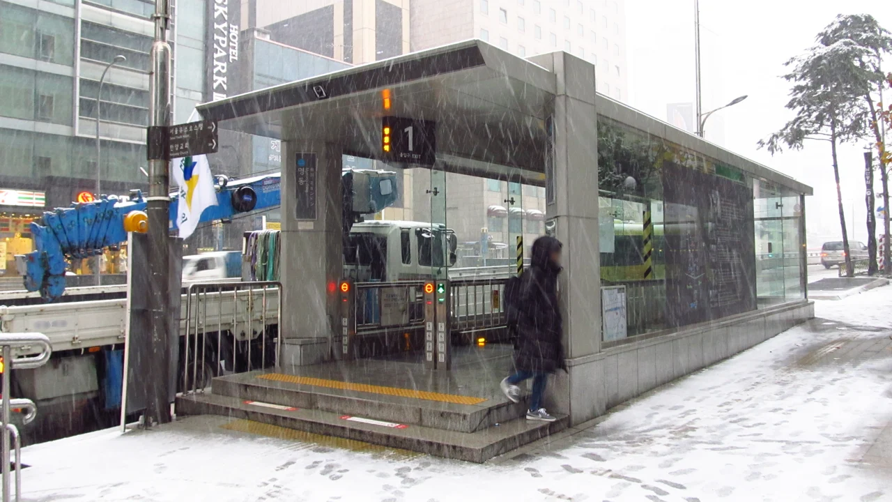 Myeongdong street-level lift photographed in 2018